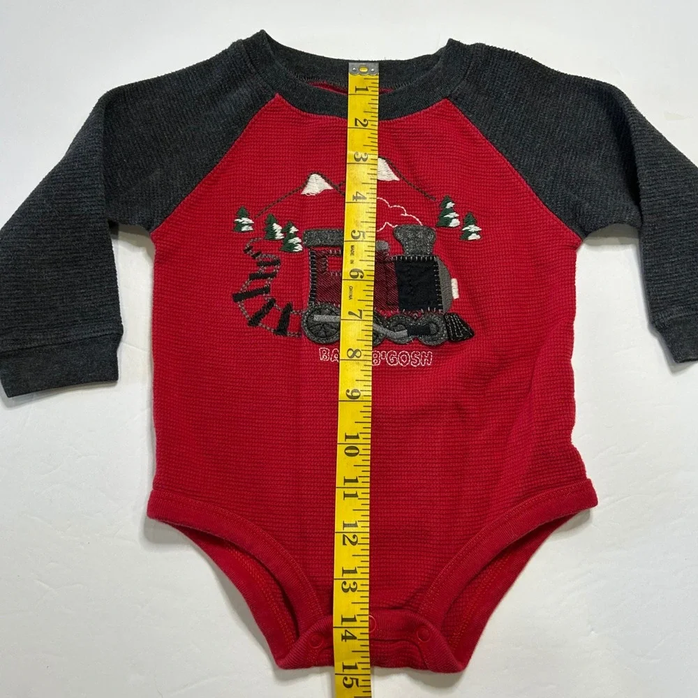 Baby OshKosh B'gosh‎ Red Gray Train Waffle Knit Long Sleeve Bodysuit 18M